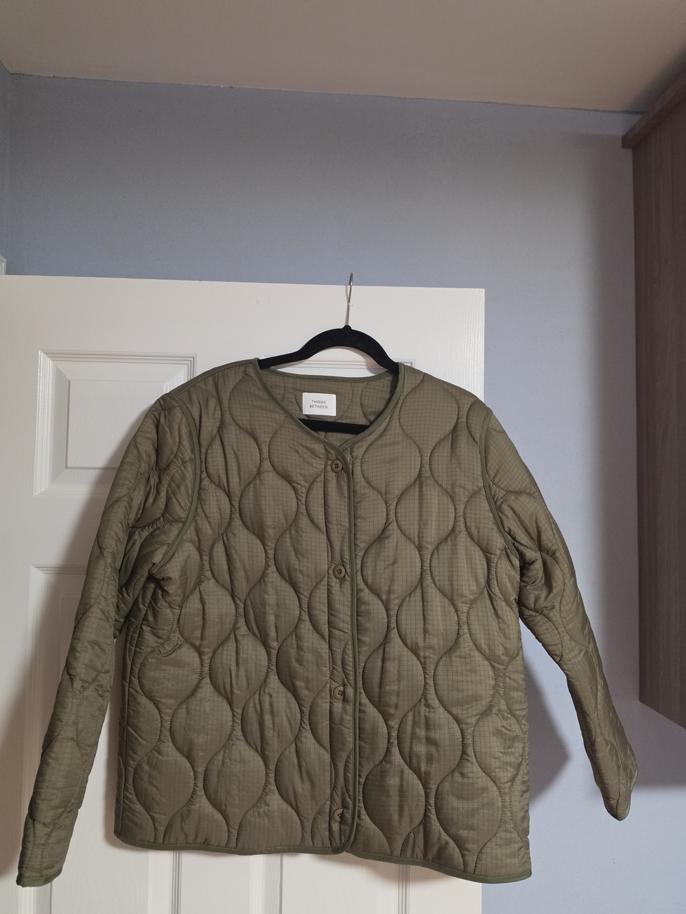 Olive Green Quilted Button-Front Puffer Jacket